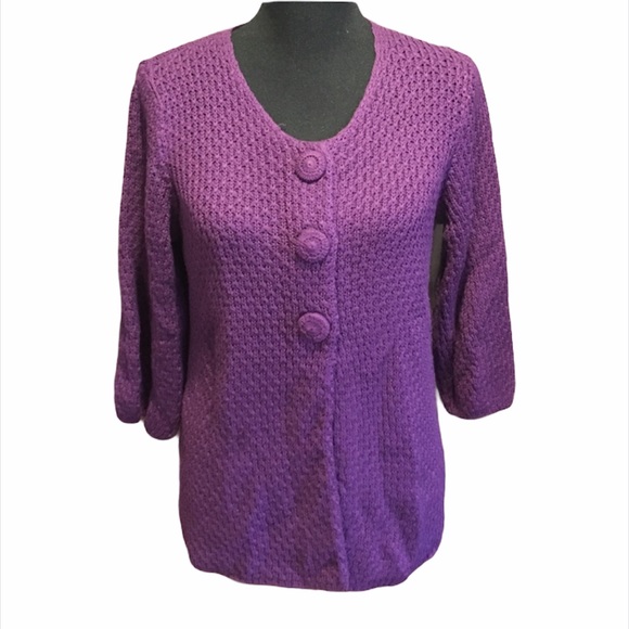Sweaterworks Button Up Knit Sweater Purple, Medium - Picture 6 of 6